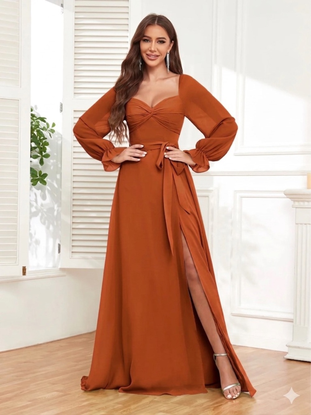 $89 NWOT Pomuyoo Raegan Sweetheart V Neck Floor Length Chiffon Bridesmaid Dress